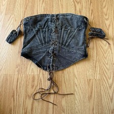 PrettyLittleThing Corset Sz 6 Shape Denim Top Brown Lace Up Bustier NWT