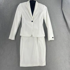 Calvin Klein Jacket Dress Set Womens 2 White Black Belted Sheath Blazer CS84016A