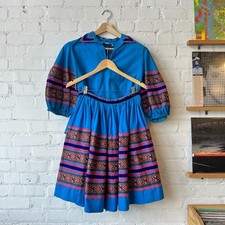 Vtg 1970s Blue Patio Set Southwestern Skirt Skirt Size Medium Desert Flowers