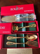 Retroneu 24K Gold Electroplate 4piece Serving Set Hollyday Christmas Flatware