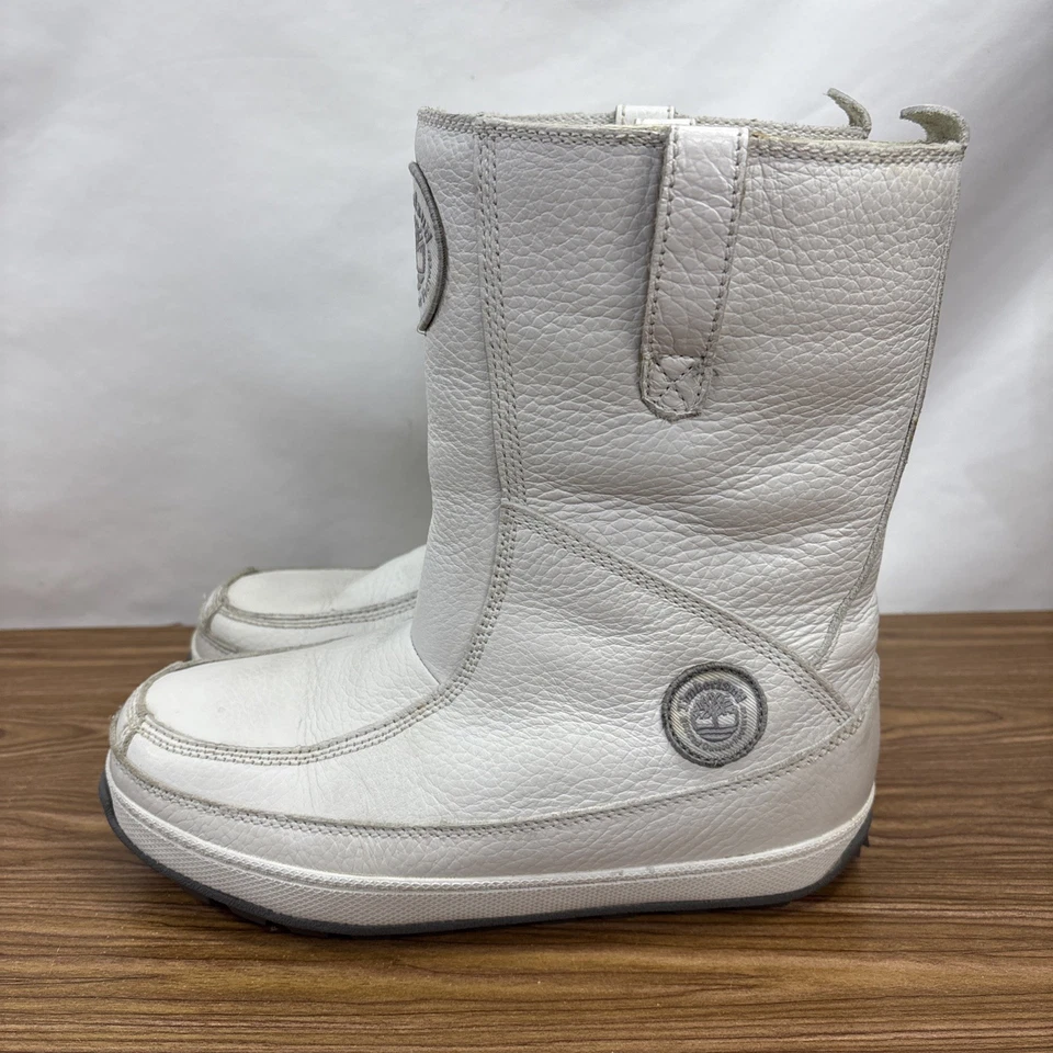 Timberland Botas Mujer 8 1/2 M Cuero Blanco Medio Pantorrilla Forradas Invierno De Colección Y2K Foto 3 de 4
