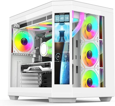 BRANDED IONZ APEX Vision - PC Gaming Case, ATX Mid Tower, Dual Chamber with 4 ARGB PWM F