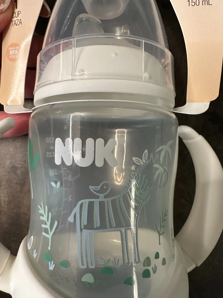 NUK LEARNER ZEBRA SIPPY CUP BOTTLE TO CUP TRANSITION 6+ MONTHS BPA FREE - Image 2 of 3