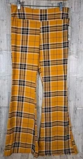 No Boundaries FLARE Pants M L XL or 2X  Juniors Yellow Black Plaid High Rise NEW