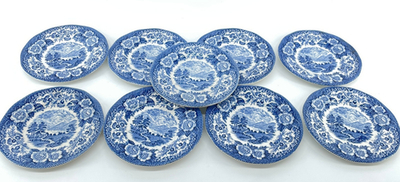 #ad #ad Lot of 9 Vintage Lochs of Scotland Blue Royal Warwick England 6quot; Bread Plates $59.95