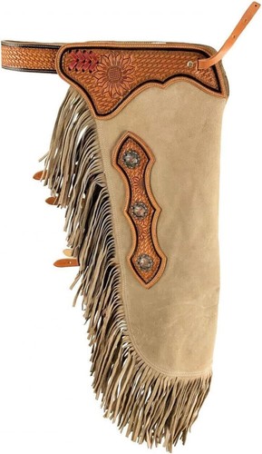 Chaps Western En Cuir Sur Mesure – Fait Main, Empiècement Floral, Boucles Réglables, Tailles XXS à XXL, Unisexe