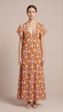 Women’s Boho Maxi Dress Geometric Print V Neck Short Sleeve Flowy Dress