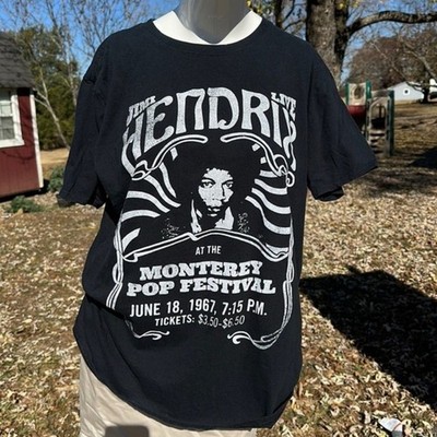 Jimi Hendrix Monterey pop Festival 1967 T-Shirt Rocking Artwork Men's L Rare