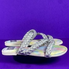 DV Dolce Vita Girls Silver Metallic Braided Flip-Flops Shoe Size 4-NEW
