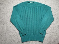 The Scotch House Sweater Mens Medium Green Cable-Knit Pullover Made In Scotland