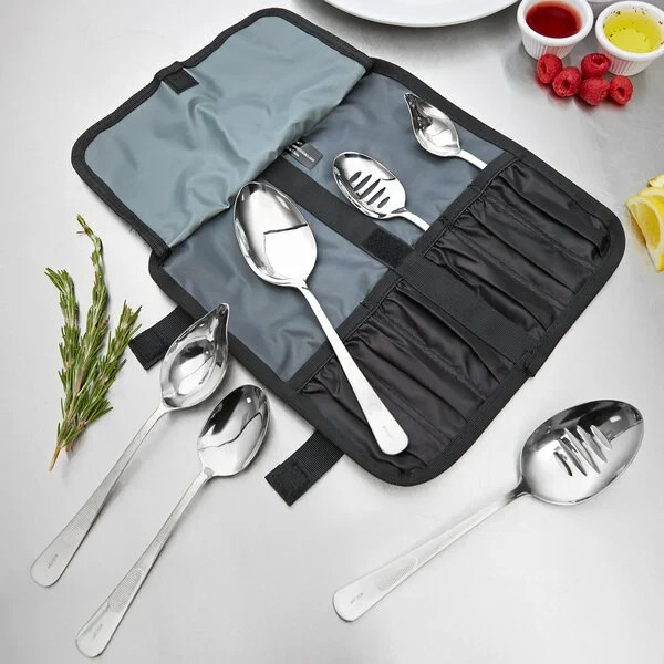 Mercer Culinary M35151 7-Piece Plating Spoon Set w/ Heavy Duty Storage Roll