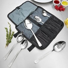Mercer Culinary M35151 7-Piece Plating Spoon Set w/ Heavy Duty Storage Roll