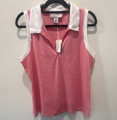Tommy Bahama Golf Women's XL Pink/White Sleeveless 1/4 Zip Collared Polo