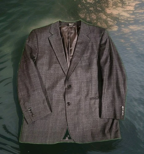 Jos A Banks 46 R Jacket Classic Gray Wool Cashmere Windowpane Coat Blazer Sport - product listing photo