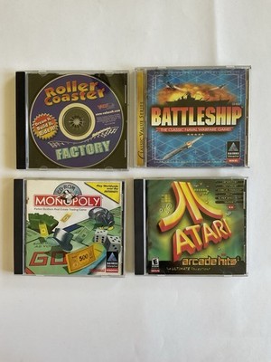 Vintage  PC Game  Lot Atari Classic, Monopoly, Battleship, Rollercoaster Factory
