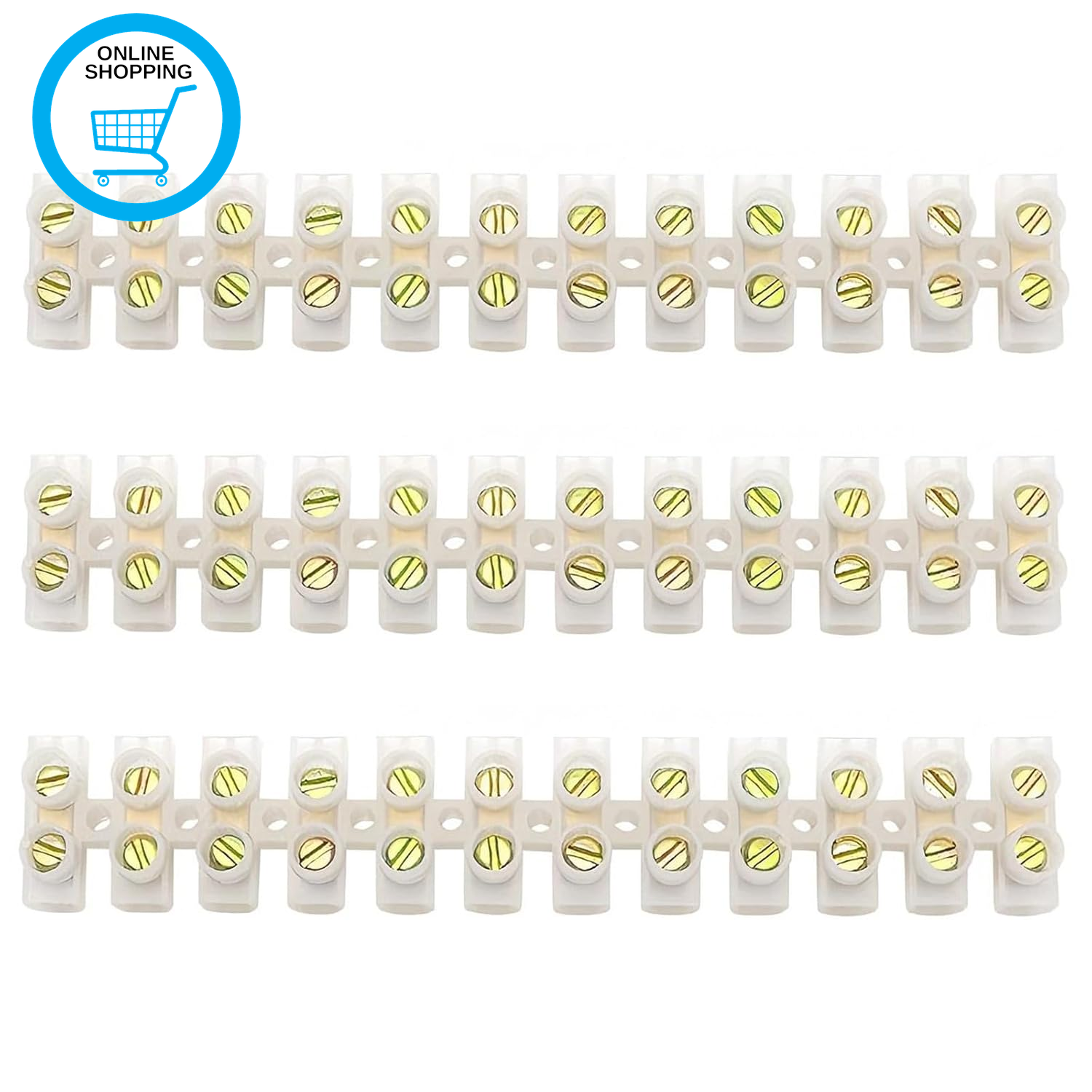 12-Way Terminal Block Strip, 3-Pack White Electrical Connector Blocks with Brass
