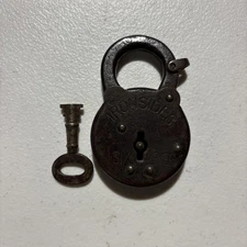 Antique Ironsides Six Lever Padlock key old vintage lock For tool chest Or trunk