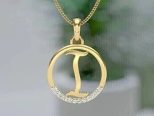 1Ct Round Lab-Created Diamond Letter "I" Pendant 14k Yellow Gold Plated