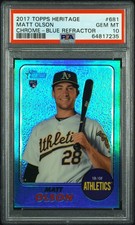 MATT OLSON 2017 TOPPS HERITAGE CHROME BLUE REFRACTOR RC /68 PSA 10 POP 14