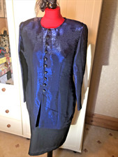 KARIN STEVENS Vintage Ladies Retro Style Dress Size 12 Blue Black Satin Layered