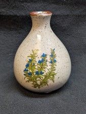 Vintage Takahashi Speckled Stoneware Sake Bottle Vase with Woven Rattan Medallion — listing 5