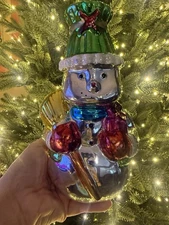 Vintage 9inch Metallic Snowman Figure With Gifts Hand Painted