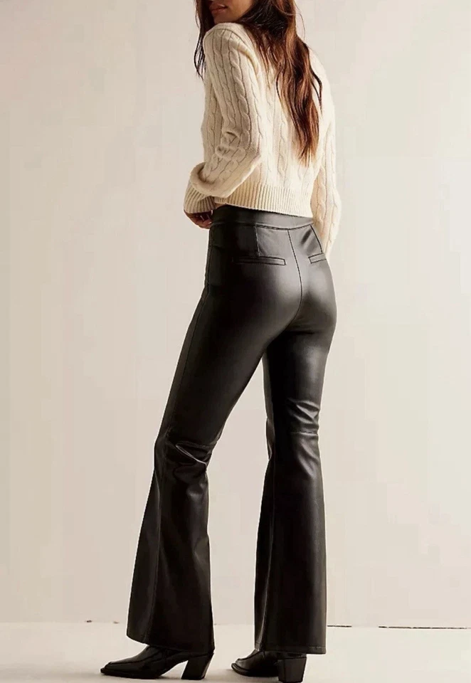 We The Free People Uptown High-Rise Vegan Faux Leather Black Pants Size 10, New - Image 3 of 4