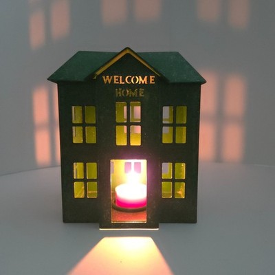 The White Barn Candle Company Green Glitter Welcome Home Metal Candle Holder