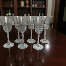 Elegant 1940’s Libby Rock Sharpe Normandy 3005 Stem Wine Water Goblets Set Of 6