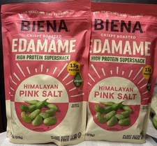 Roasted Edamame 2Bags Biena Crispy, Himalayan Pink Salt, 18oz Ea Protein Snack