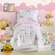 UOZZI BEDDING Toddler Set Pink-rainbow 4PC