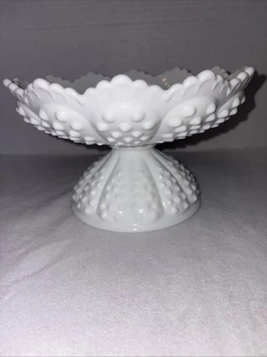 Fenton White Milk Glass Hobnail footed Candle Bowl Introduced 1948