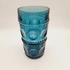 Vintage Tiara Crown Imperial Inky Denim Blue pattern 5 .5" Ice Tea Tumbler Glass