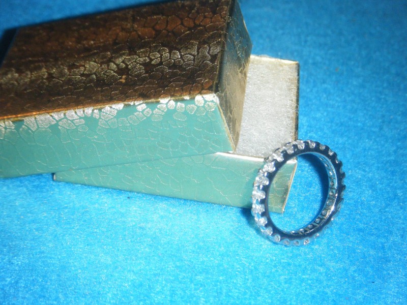 WOMENS - 1.5MM. 24 CZ. STONE ETERNITY  14 KT WHITE GOLD PLATED RING SZ. 5 .75