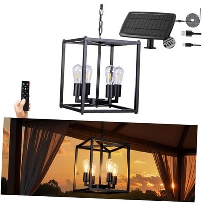 Solar Chandelier Outdoor, 14'' Farmhouse Waterproof Dimmable Hanging Pendant 