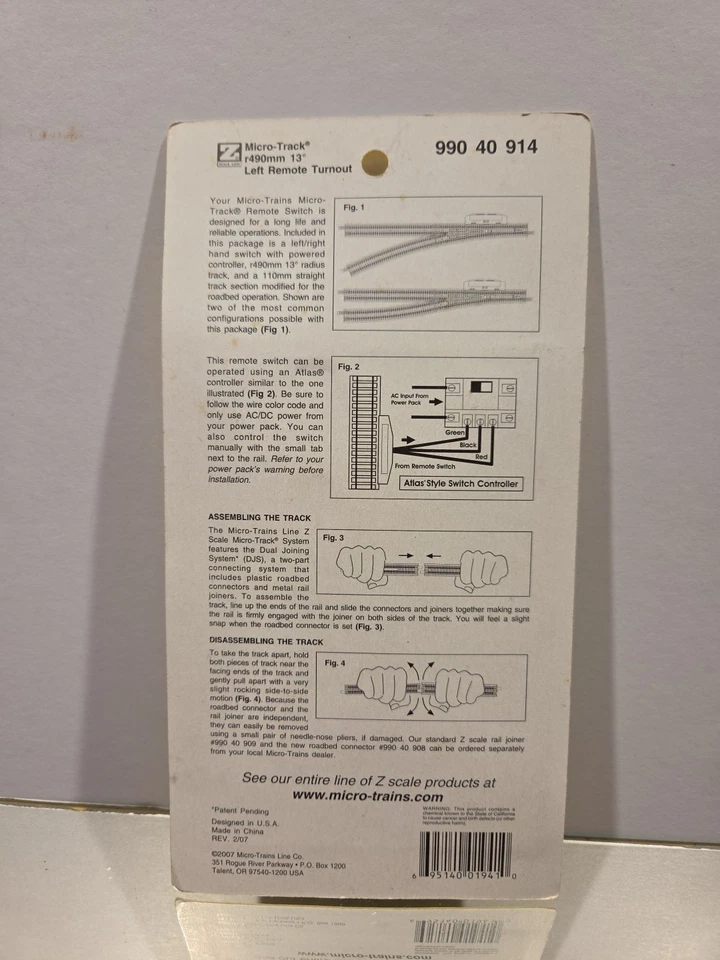 Micro Trains Line MTL Z Gauge Left Hand 13° R490mm 99040915 Switch Turnout  - Image 3 of 4