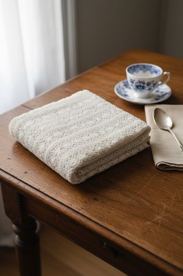 VINTAGE Crochet Tablecloth Handcrafted Linen 79  x 50 