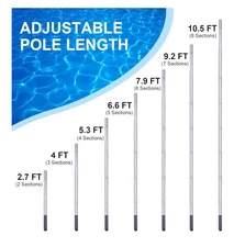  Pool Pole - 10.5 Foot Anodized Aluminum Extension Cleaning Poles,for Skimmer 