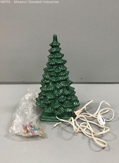 Vintage Byron Green Ceramic Christmas Tree Lighted Holiday Decor