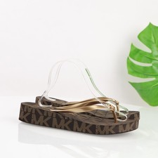 Michael Kors Womens Bedford MK Sandals Size 11 Brown Gold Thong Wedge Platforms