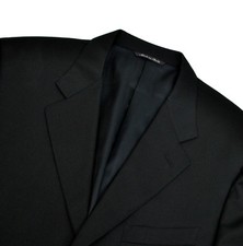 Canali Solid Black Jacket 42R Large Blazer Sport Coat Worsted Wool Side Vents