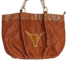 Texas Longhorns Purse Tote Shoulder Bag Large Brown Leather Boho Bohemian Y2k