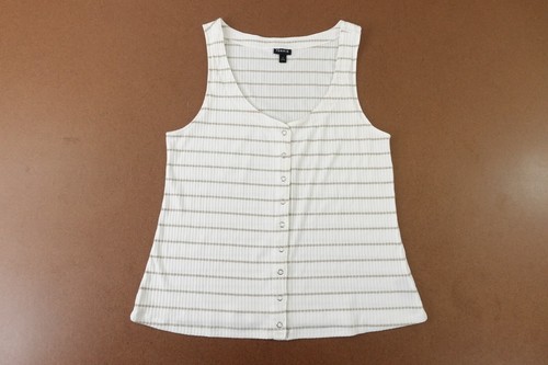 Torrid Women's Size 1X White Striped Rib Knit Scoop Neck Button Front Tank Top