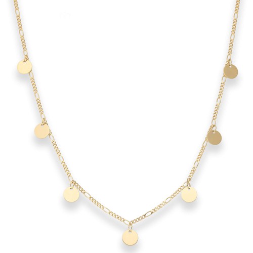 1,6mm Figarokette diamantiert Collier 7 runde Plättchen aus 375 Gelbgold 38-43cm - 第 1/3 張圖片