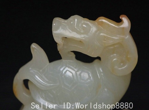 1.8" Old China Hetian Jade Carved Fengshui Dragon Tortoise Turtle Amulet Pendant - Picture 7 of 9