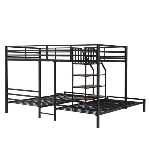 Metal Triple Bunk Bed Twin over Twin&Twin Size w/Storage Shelves Staircase USA - Picture 5 of 21