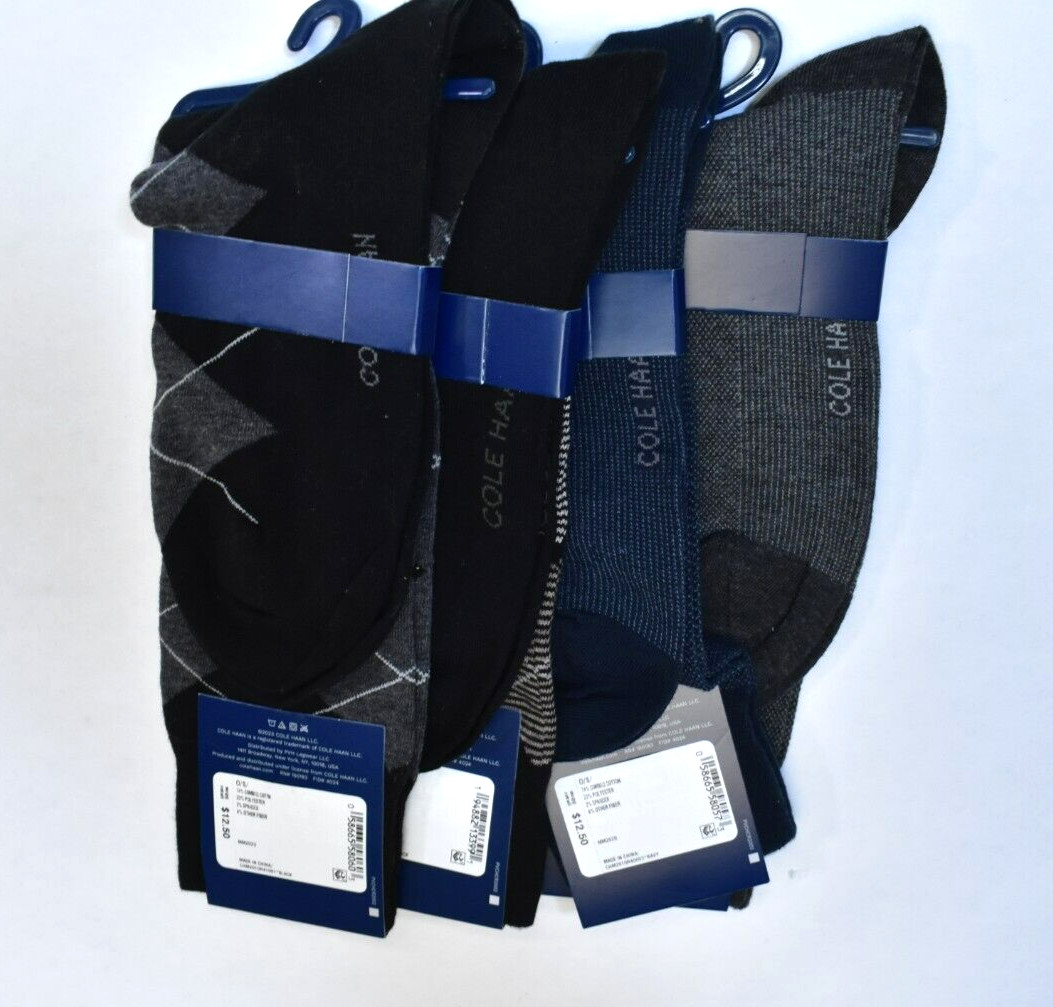 4 Pair Cole Haan Dress Crew Socks Lightweight Combed Cotton Mixed Lot Sz 7-12