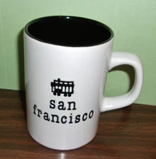 San Francisco California Coffee Mug Cup -White& Black Trolley Golden Gate Bridge