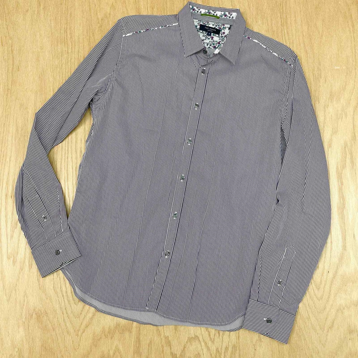 Mens TED BAKER London Spread Collar Striped Long Sleeve Dress