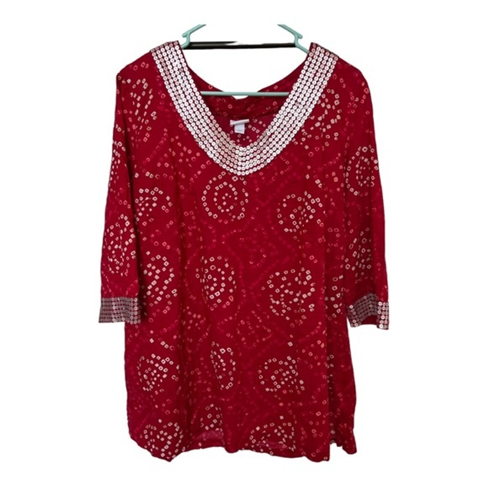 Calypso St Barth for Target Tunic Top Silver Sequin V neck 3/4 Sleeve Cotton L